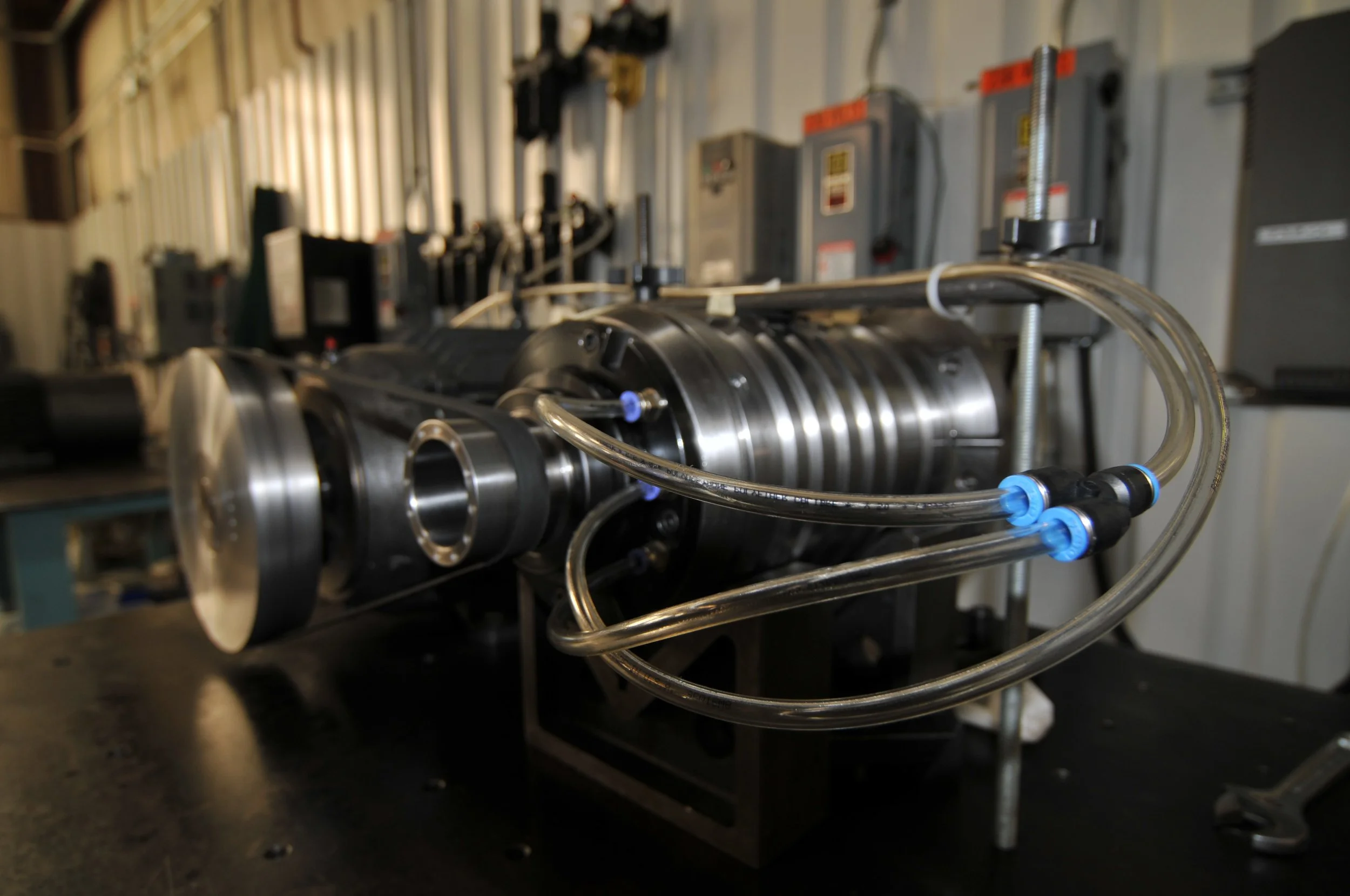 A large machine tool spindle mounted on a Centerline test stand for run-testing